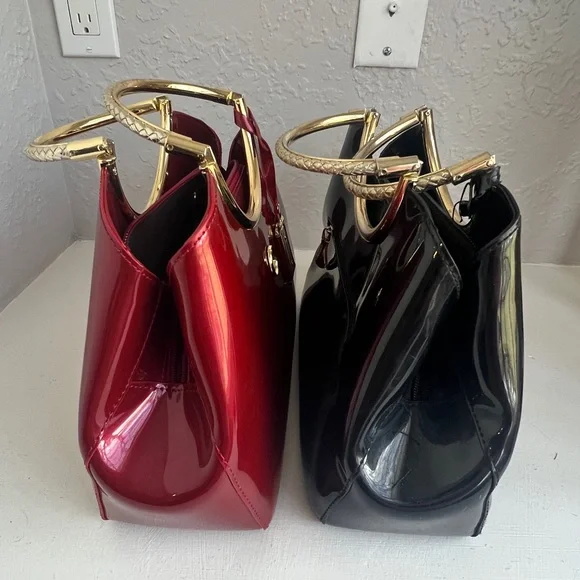 Source Unknown Red and Black Shoulder Bags with Gold Accents - Picture 11 of 16